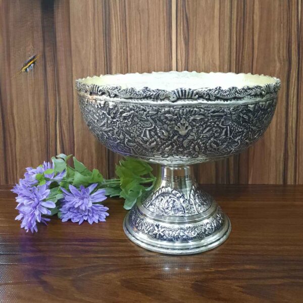 Persian Decorative Silver Bowl with Footed Base – Ideal for Gifts and Home Décor