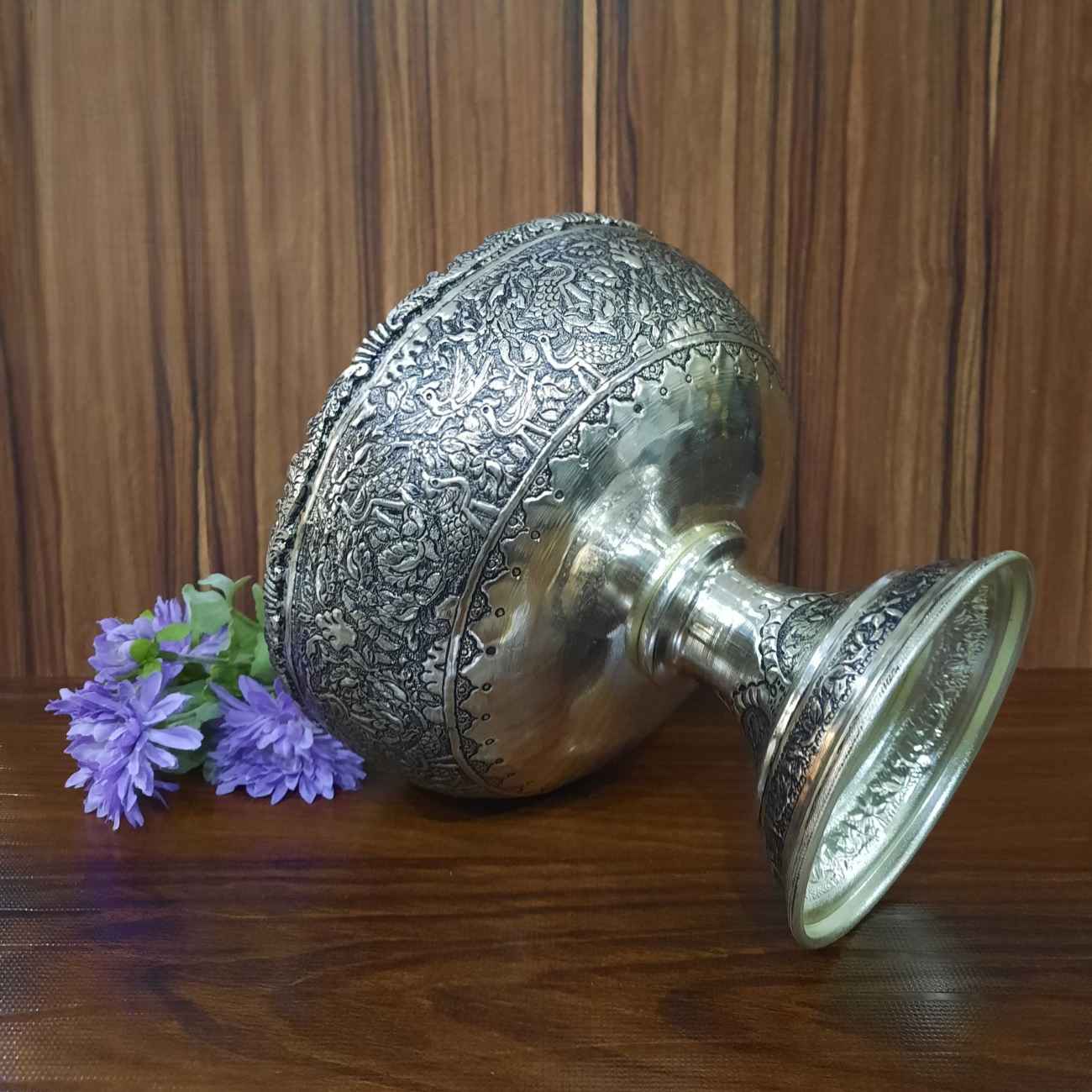 Persian Decorative Silver Bowl with Footed Base – Ideal for Gifts and Home Décor