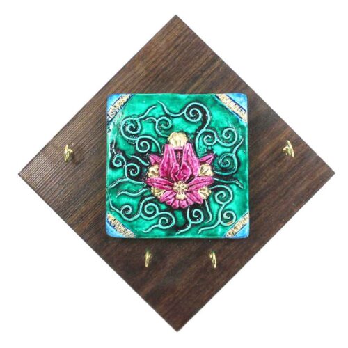 Persian Decorative Wooden Wall Key Holder – Handcrafted with Lotus Flower Design