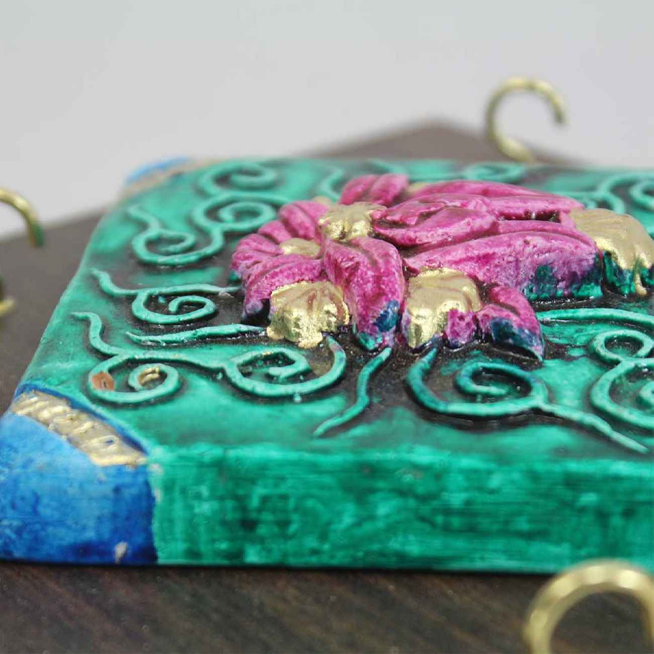 Persian Decorative Wooden Wall Key Holder – Handcrafted with Lotus Flower Design