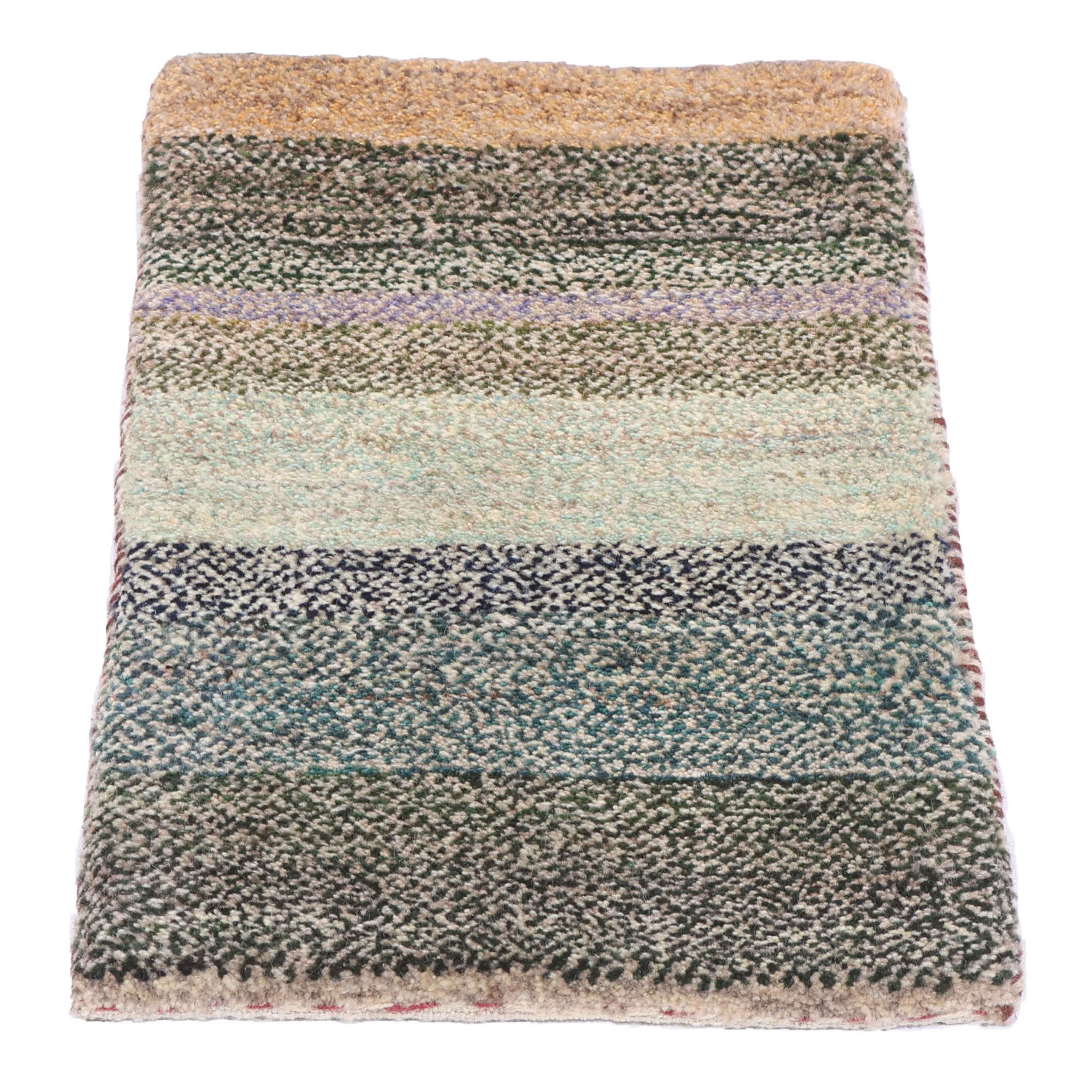 Persian Gabbeh Rug with Wool Authentic Handwoven in Shiraz Striped Light Green