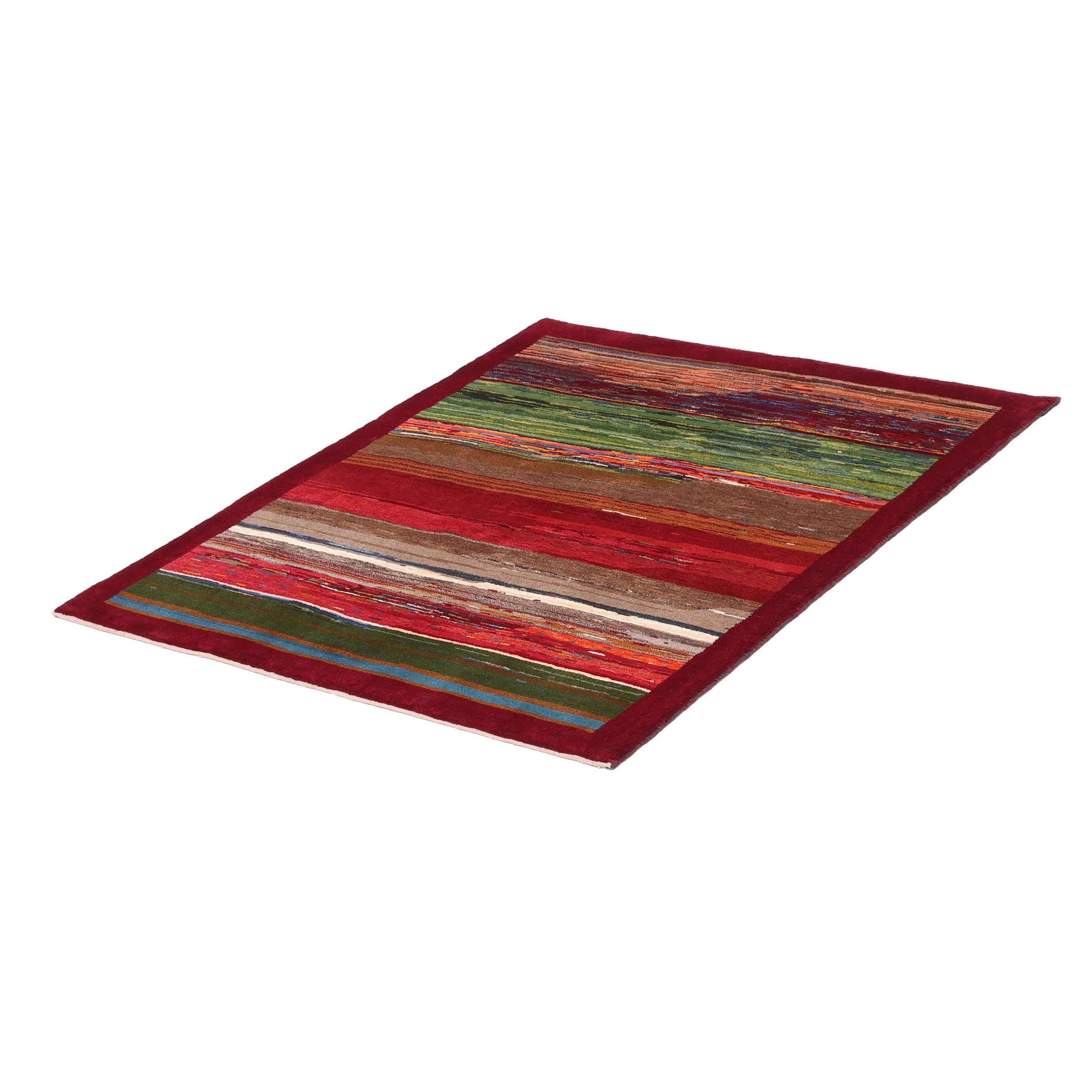 Persian Gabbeh Wool Rug Handwoven in Shiraz Striped Maroon
