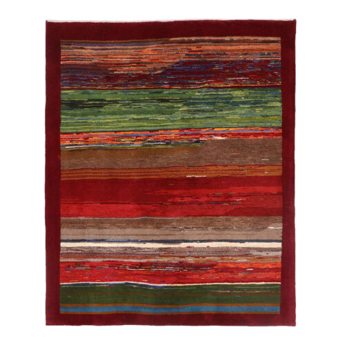 Persian Gabbeh Wool Rug Handwoven in Shiraz Striped Maroon