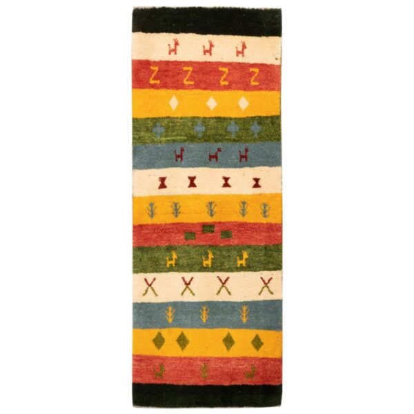 Persian Gabbeh Wool Runner Rug Handwoven in Fars Striped with Animal Motifs