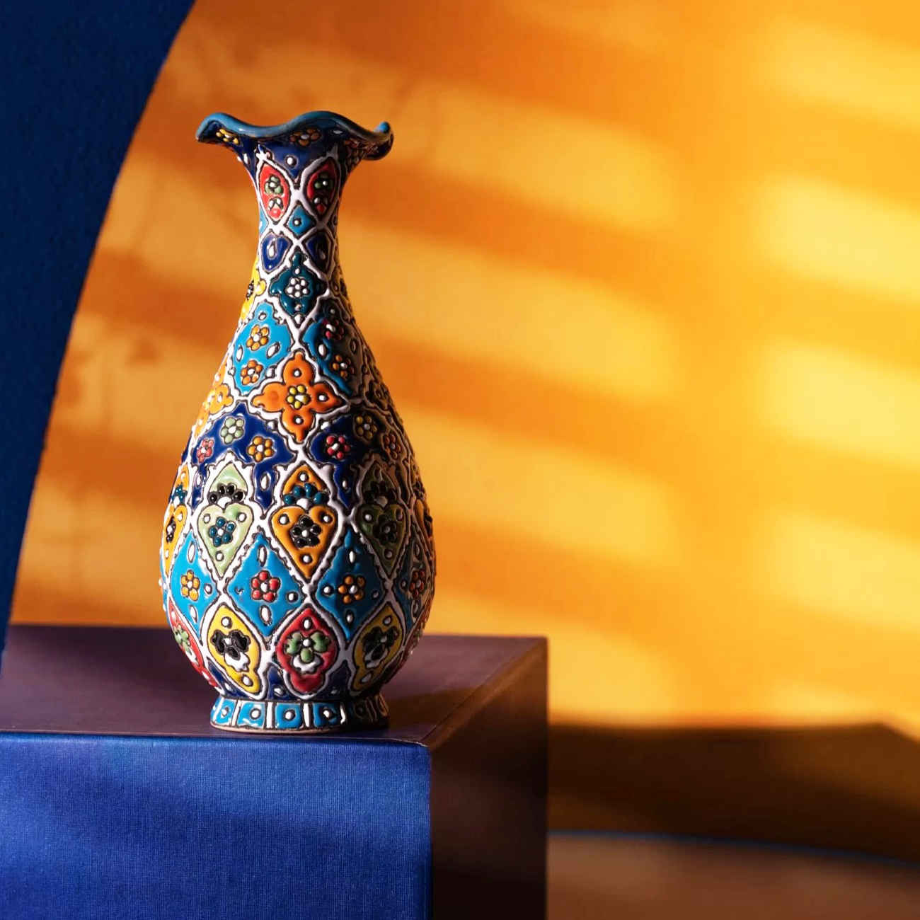 Persian Decorative Handcrafted Minakari Pottery Vase with Intricate Design