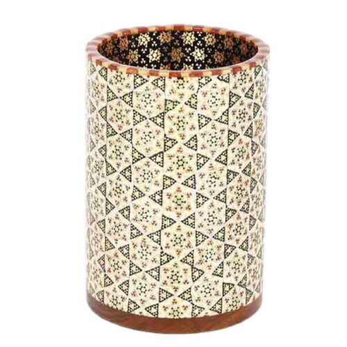 Persian Handcrafted Wooden Pen Holder with Khatam Kari for Desk