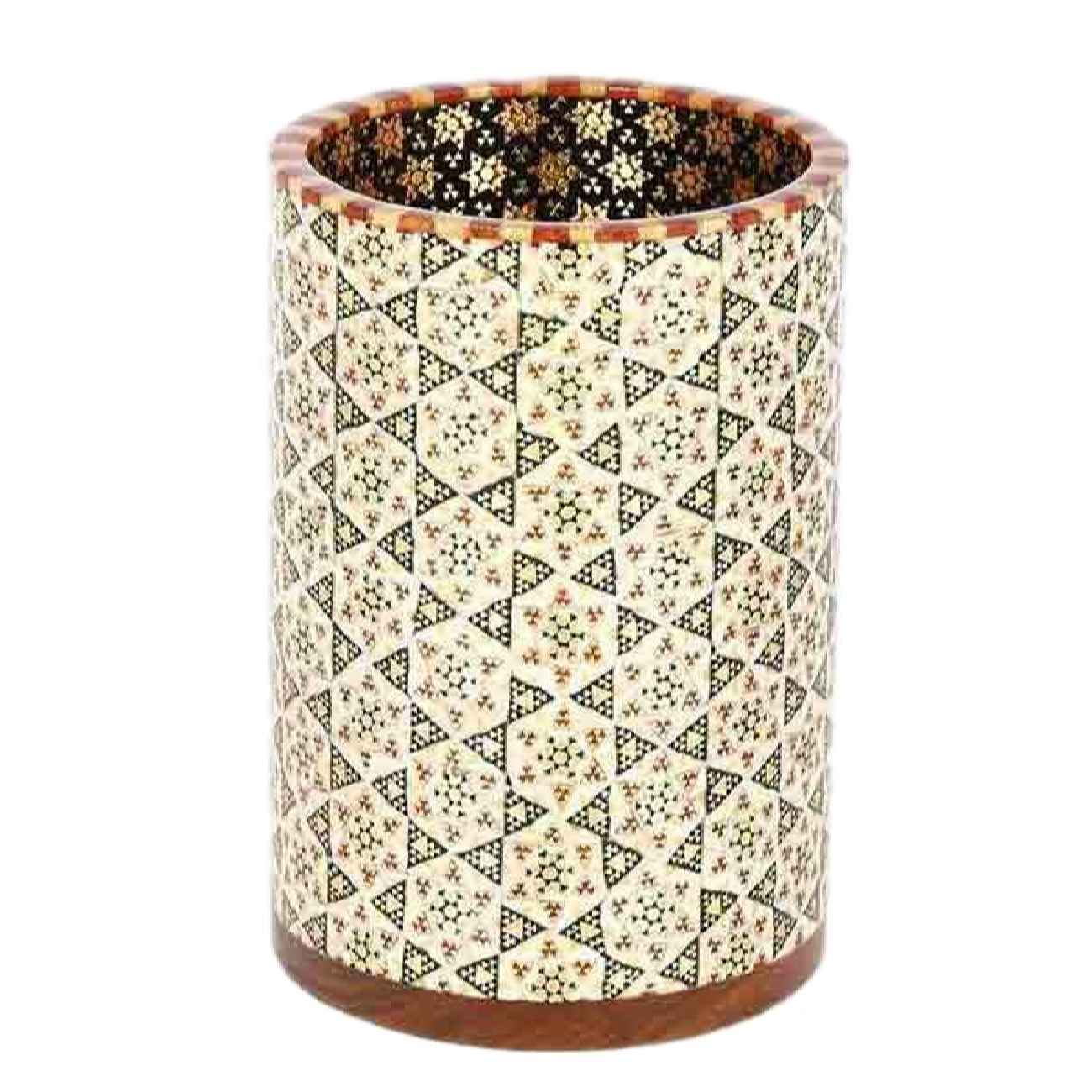Persian Handcrafted Wooden Pen Holder with Khatam Kari for Desk