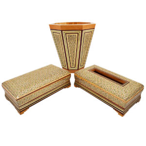Persian Khatamkari Waste Basket and Tissue Box – Handcrafted Décor for Living Spaces