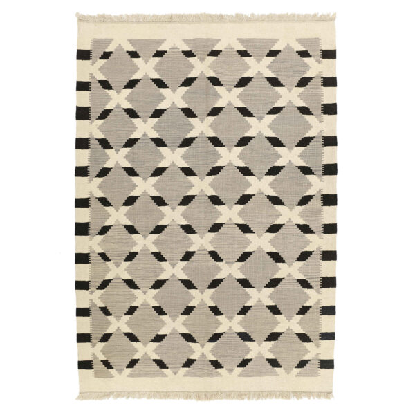 Persian Kilim Rug with Wool Original Handwoven in Fars Geometric Cream