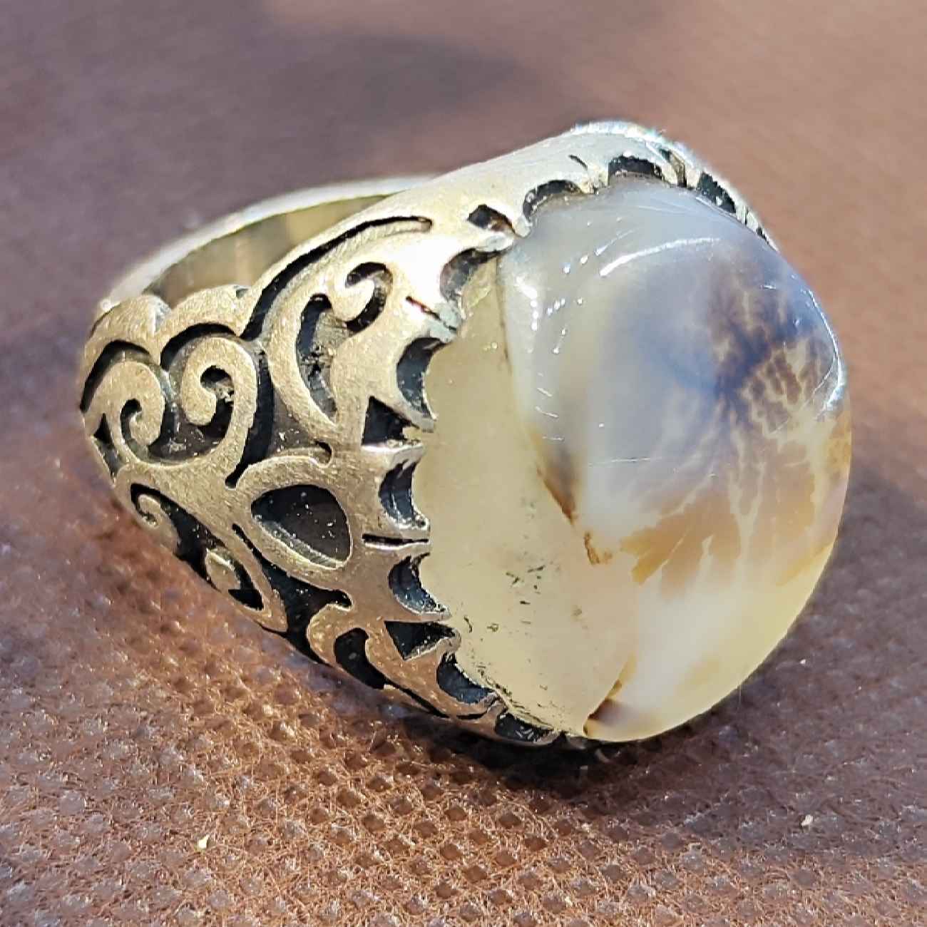 Persian Men’s Silver Ring with Agate Stone Model Shajar