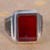 Persian Men's Silver Ring with Red Agate Stone - Stunning Gift with Rich Cultural Significance