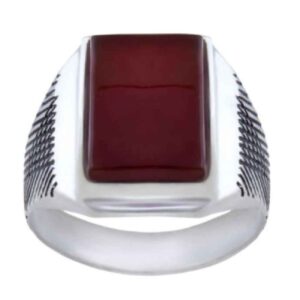 Persian Men’s Silver Ring with Red Agate Stone – Stunning Gift with Rich Cultural Significance