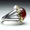 Persian Men's Silver Ring with Red Agate from Khorasan
