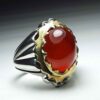 Persian Men's Silver Ring with Red Agate from Khorasan