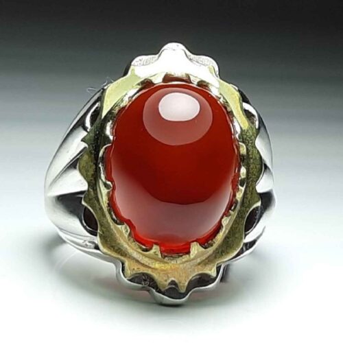 Persian Men’s Silver Ring with Red Agate from Khorasan