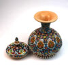 Persian Pottery Sugar Footed Bowl with Lid - Minakari Enameled with Floral Design