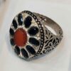Persian Silver Ring for Men with Agate and Sapphire Stone - Unique Statement Jewelry