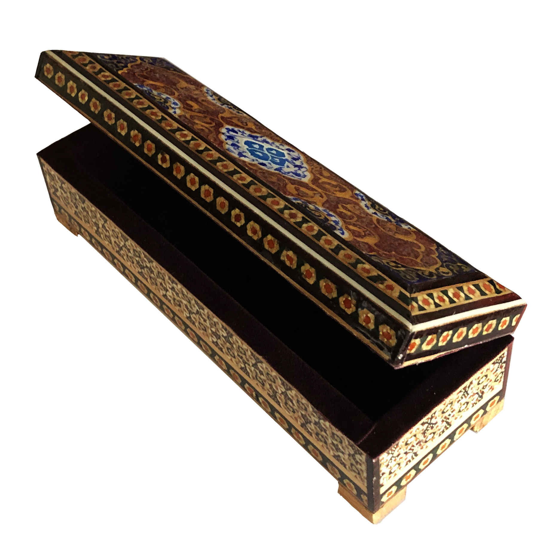 Persian Wooden Pencil Box with Handcrafted Khatamkari for Persian Art Lovers