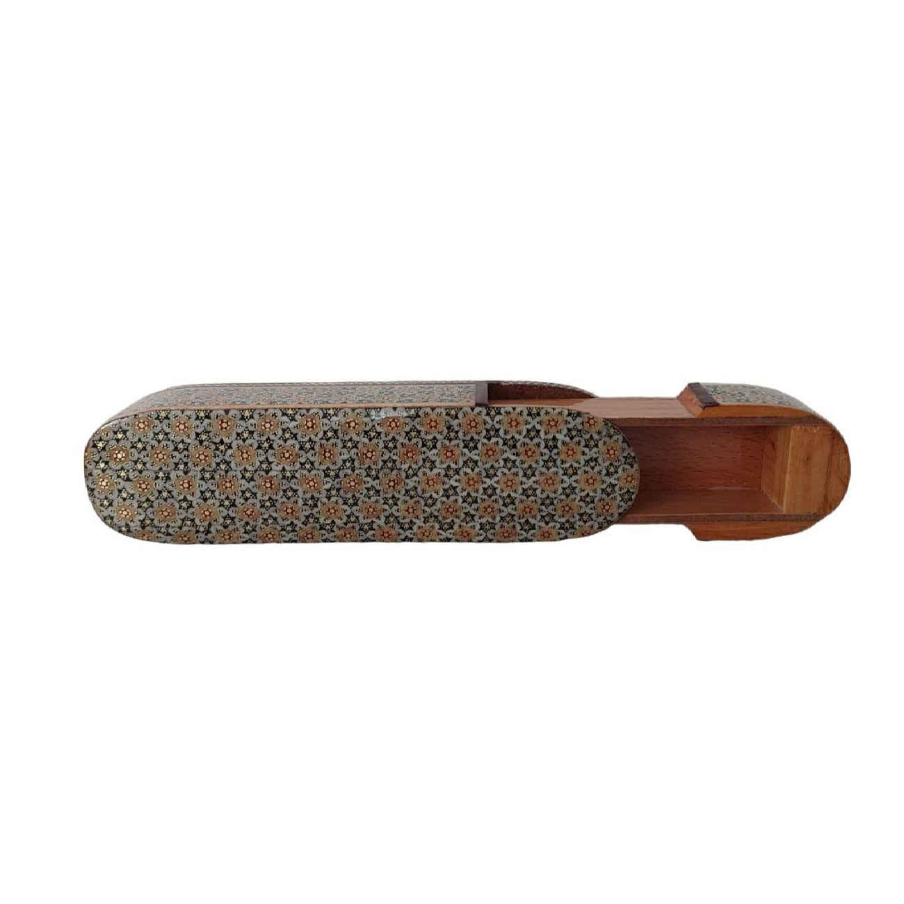 Persian Wooden Pencil Box with Intricate Khatamkari Inlay – Handcrafted Elegance for Office & Gift