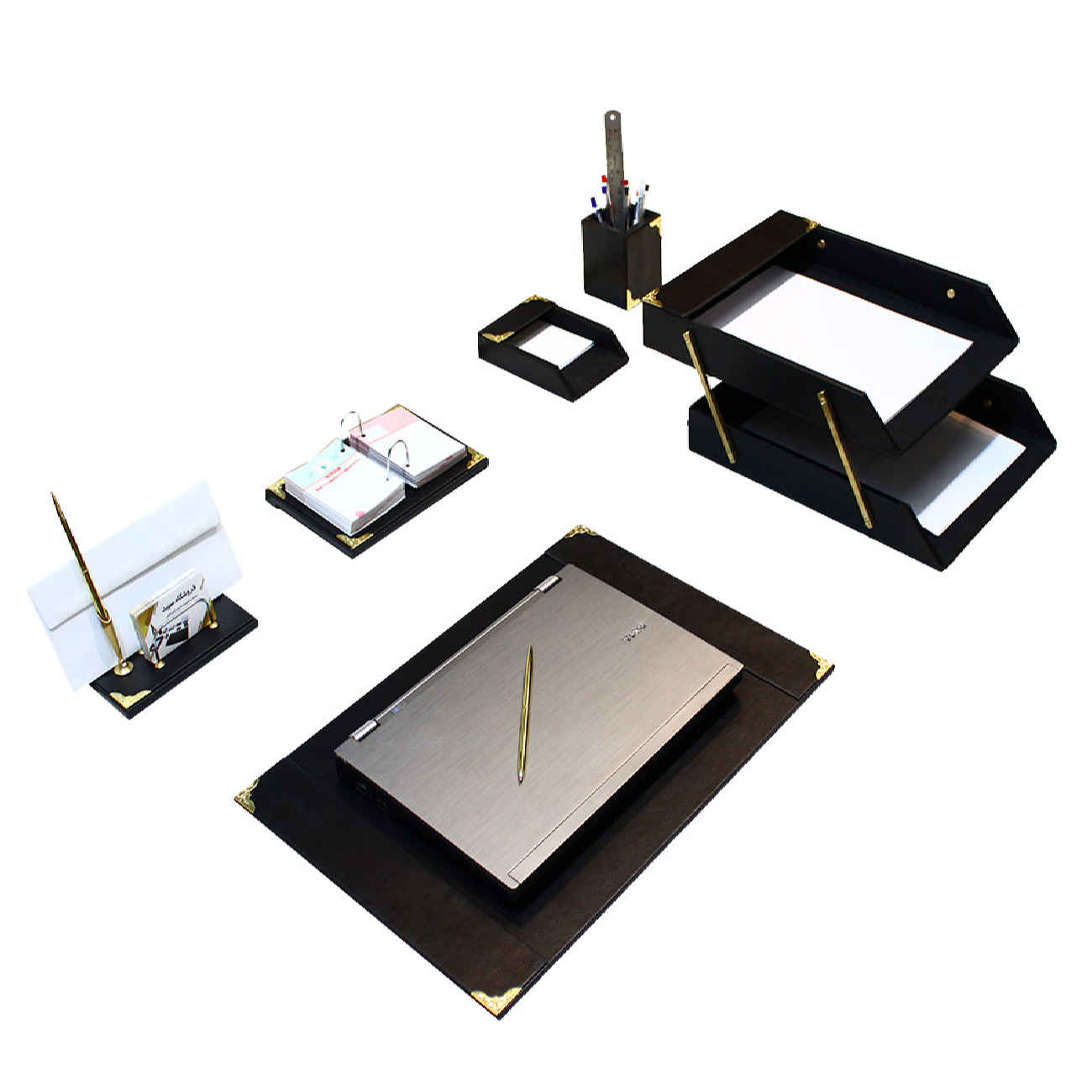 Premium Leather Office Desk Organizer Accessories for Workspace (6 piece)