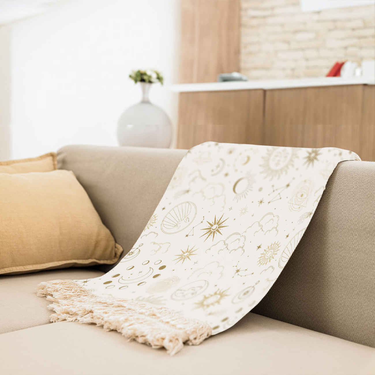 Sofa Throw with Sun and Moon Design – Ideal for Movie Night, Relaxing & Home Décor