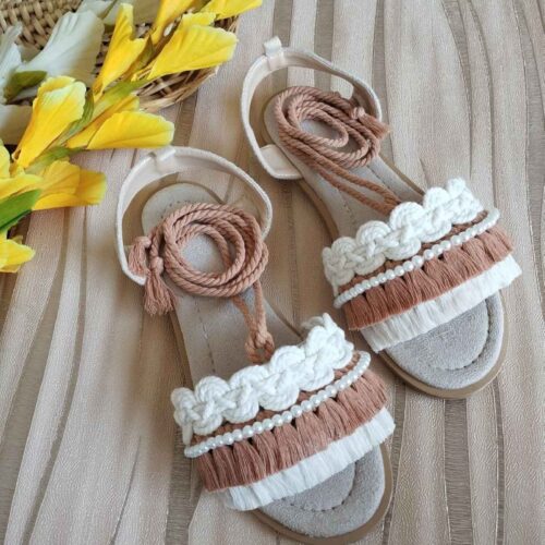 Strapped Macrame Sandal – Boho Style with Pearl Design