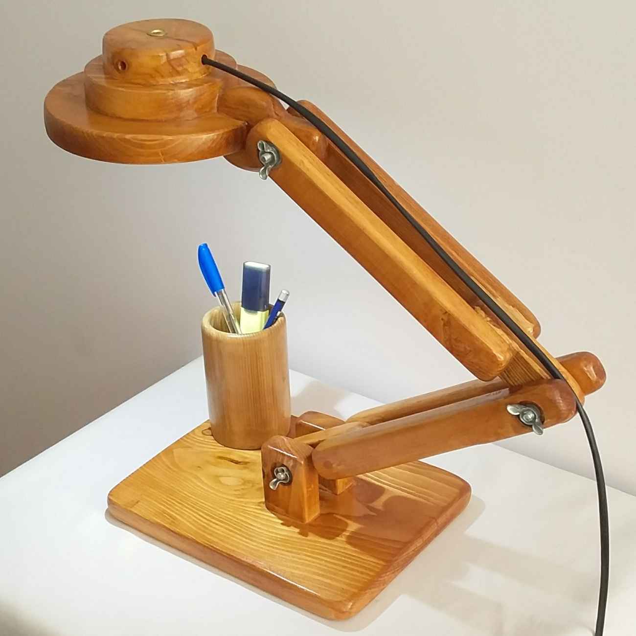 Funky Wooden Adjustable Desk Lamp With Organizer – Perfect Lighting for Home Office & Study