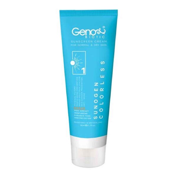 Sunscreen Cream for Dry Skin & Normal - Colorless - Geno Biotic SPF50, 50 ml (pack of 2)