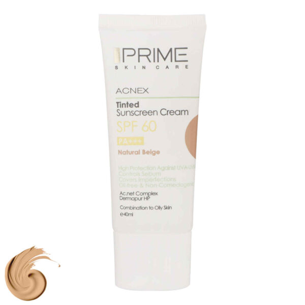 Sunscreen Cream for Oily Skin- Prime SPF60 Natural Beige Color, Anti-acne (Pack of 2)