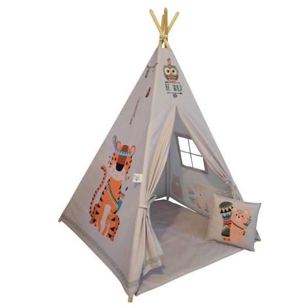 Teepee Style Play Tent for Kids with Animal Design and Cushion