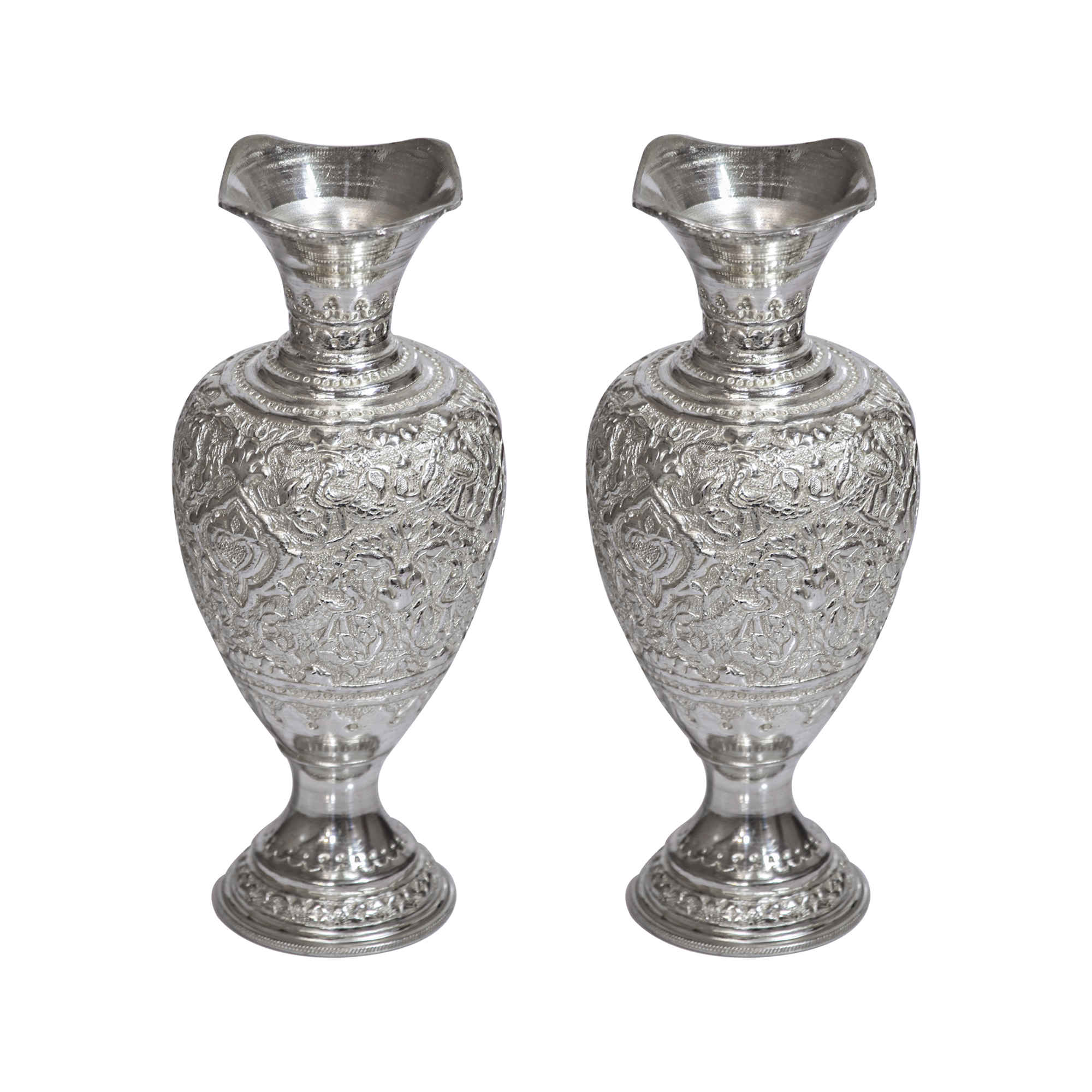 Handcrafted Brass Vase with Pomegranate Design Set of 2