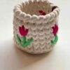 Tricot Crochet Basket with Tulip Design in Cream - Perfect Organizer