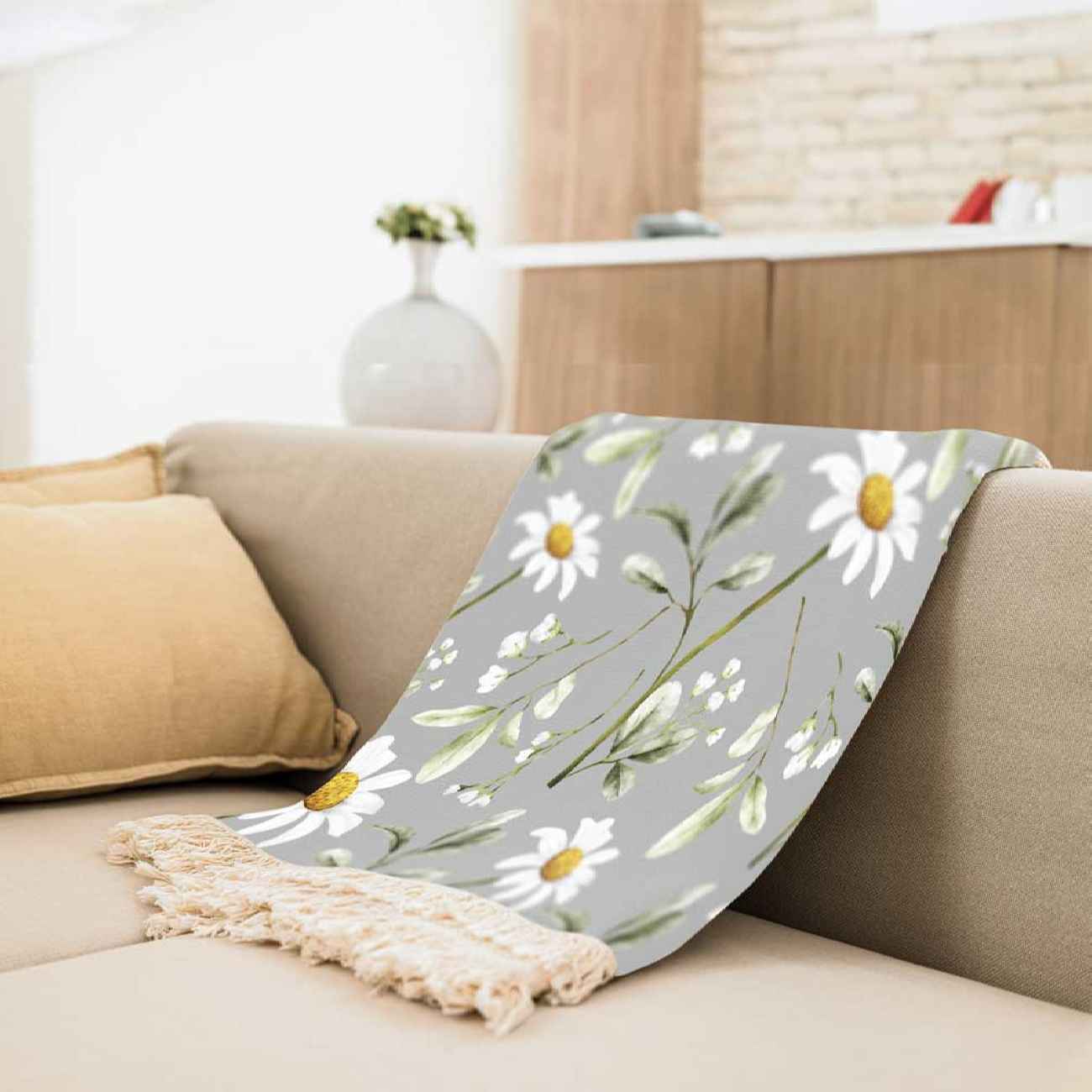Velvet Sofa Throw with Chamomile Design – Perfect for Home Decor