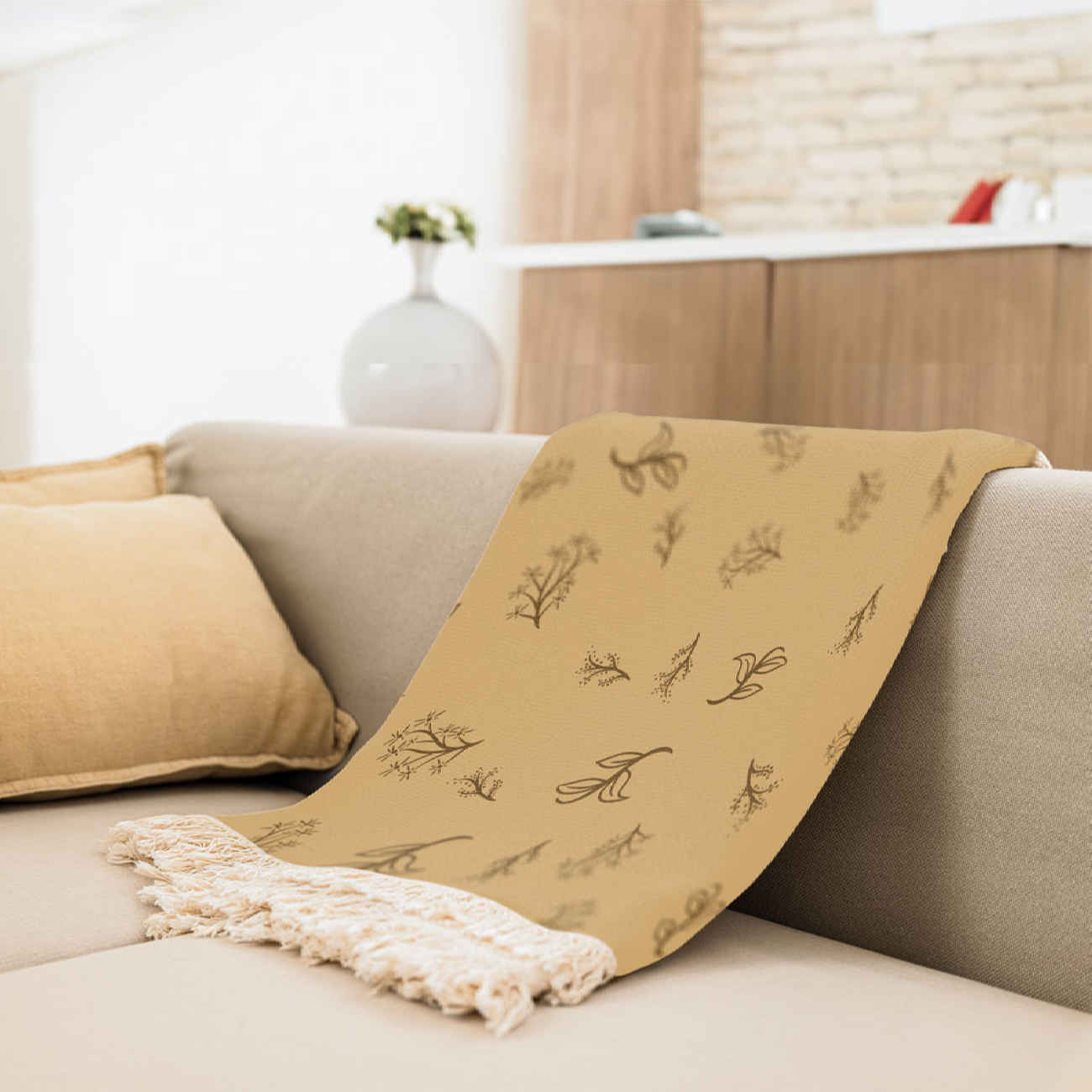 Velvet Sofa Throw with Leaf Design – Best for Living Room Décor