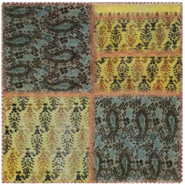 Vintage Persian Hand-Knotted Patchwork Carpet Paisley in Green