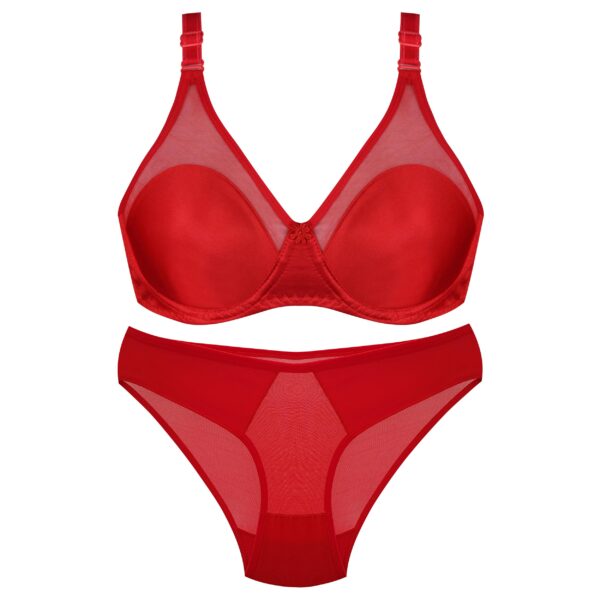 Women's Bra and Panty Set, Springy Satin Model in Red