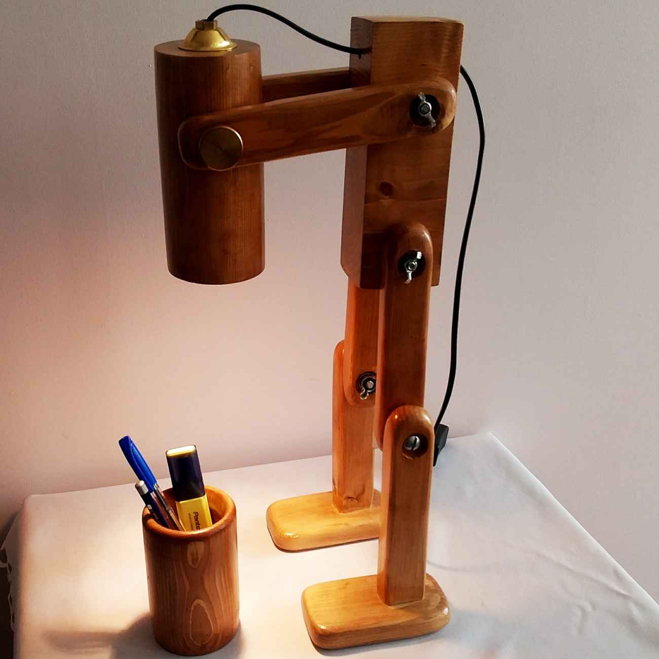 Funky Wooden Adjustable Desk Lamp With Organizer - Perfect Lighting for ...