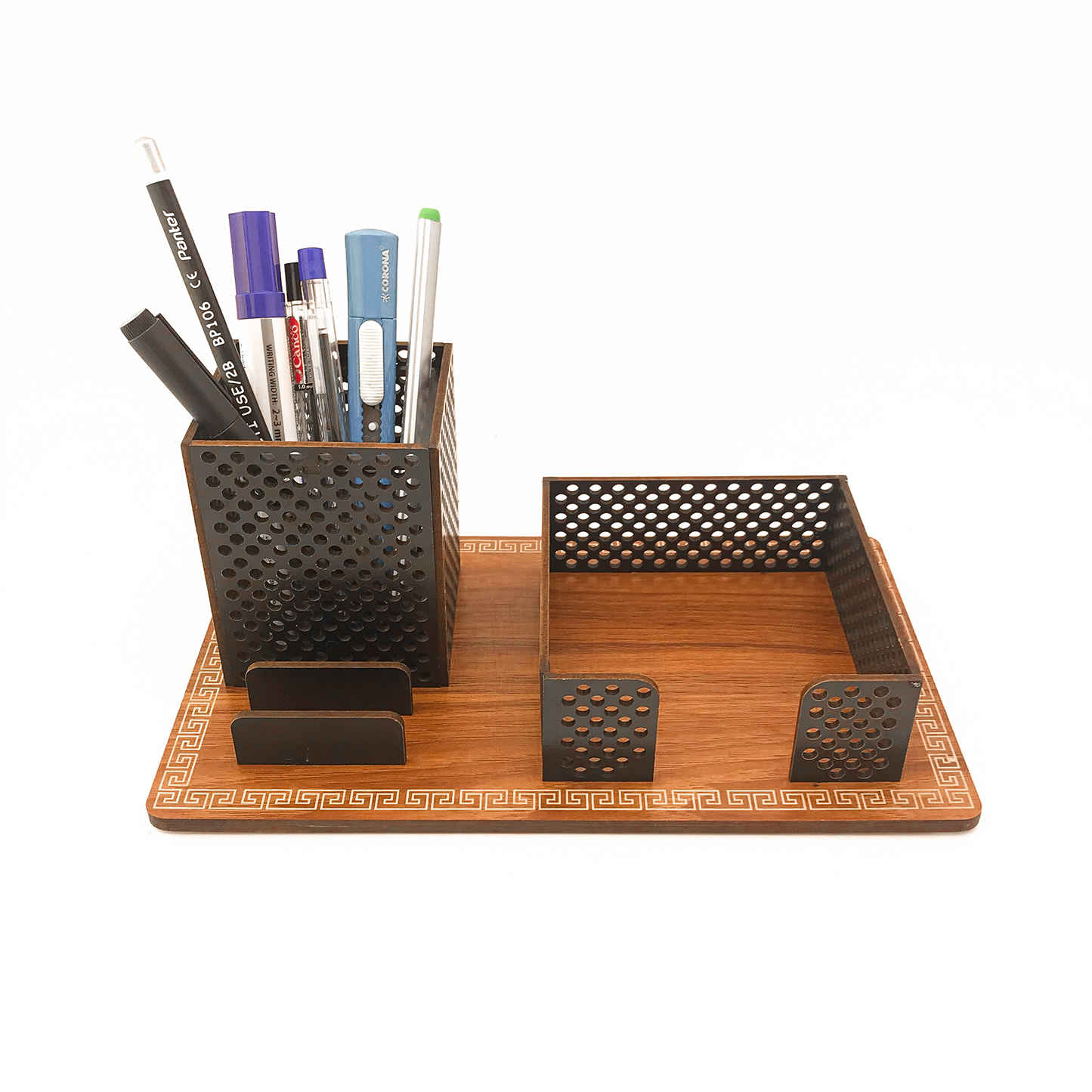 Wooden Desk Organizer for Office Supplies in Brown