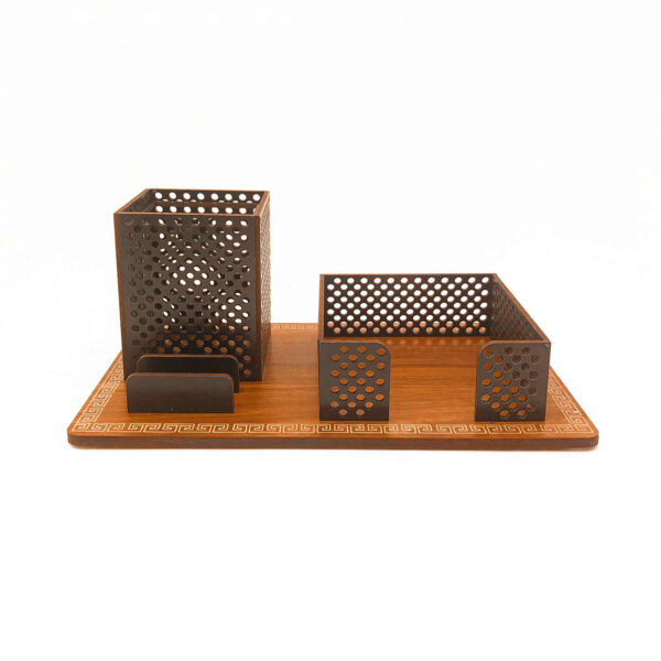 Wooden Desk Organizer for Office Supplies in Brown