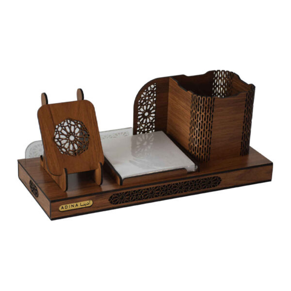 Wooden Office Desk Organizer Accessory with Geometric Design