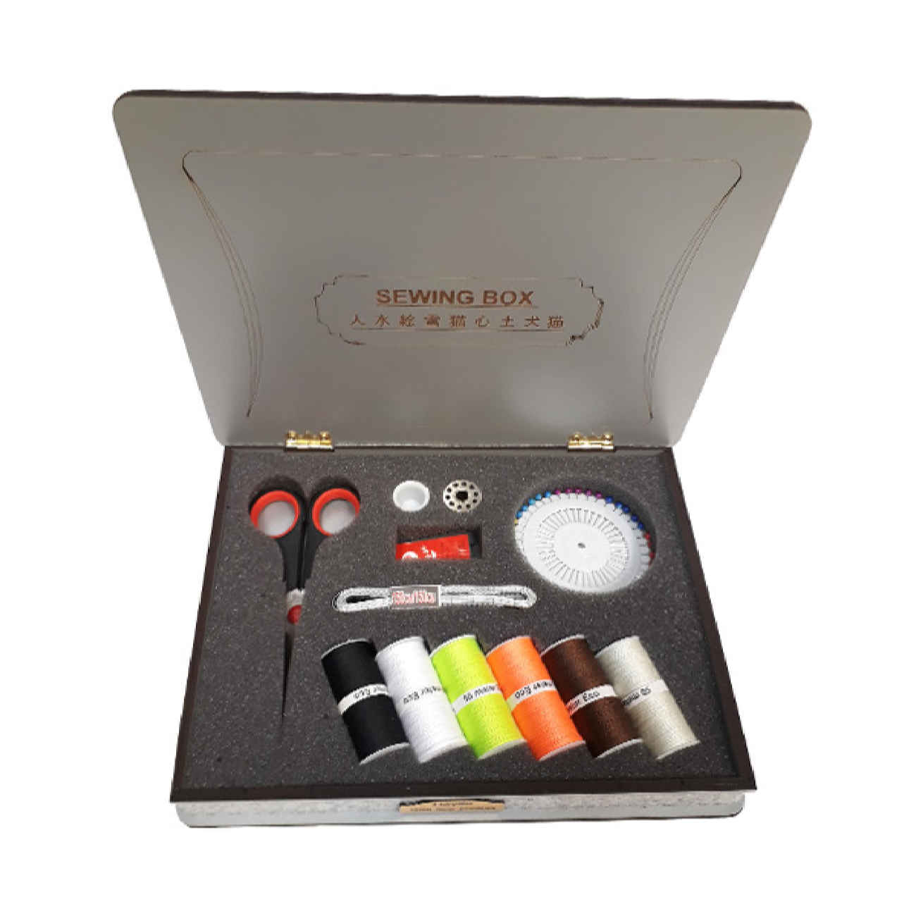 Wooden Sewing Kit in Gray – Essential Tools for Seamstress Work