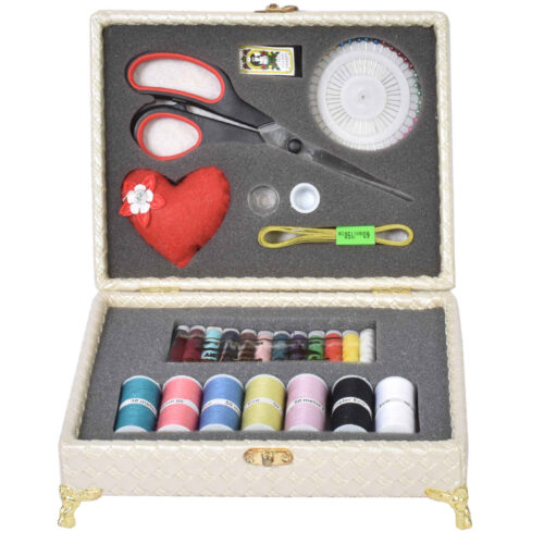 Wooden Sewing Kit with Faux Leather Accent – Perfect for Crafting, Repairing & Tailoring
