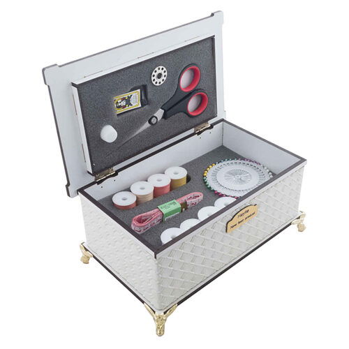 Wooden Sewing Kit with Faux Leather Accent & Feet – Perfect for Hand Sewing & Machine Sewing