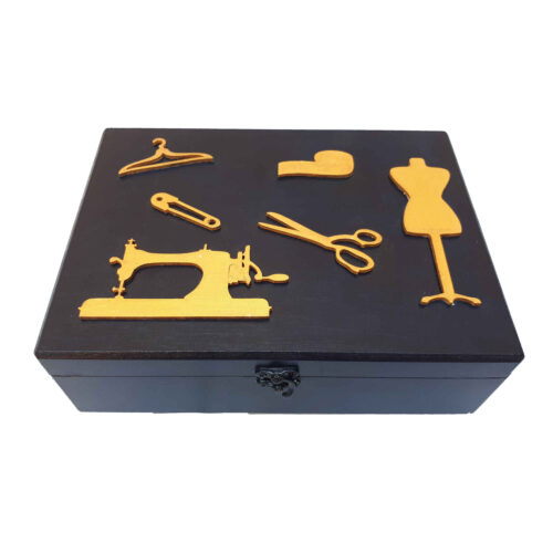 Wooden Sewing Supplies Box in Navy Blue – Perfect for Crafting, Repairing & Tailoring at Home