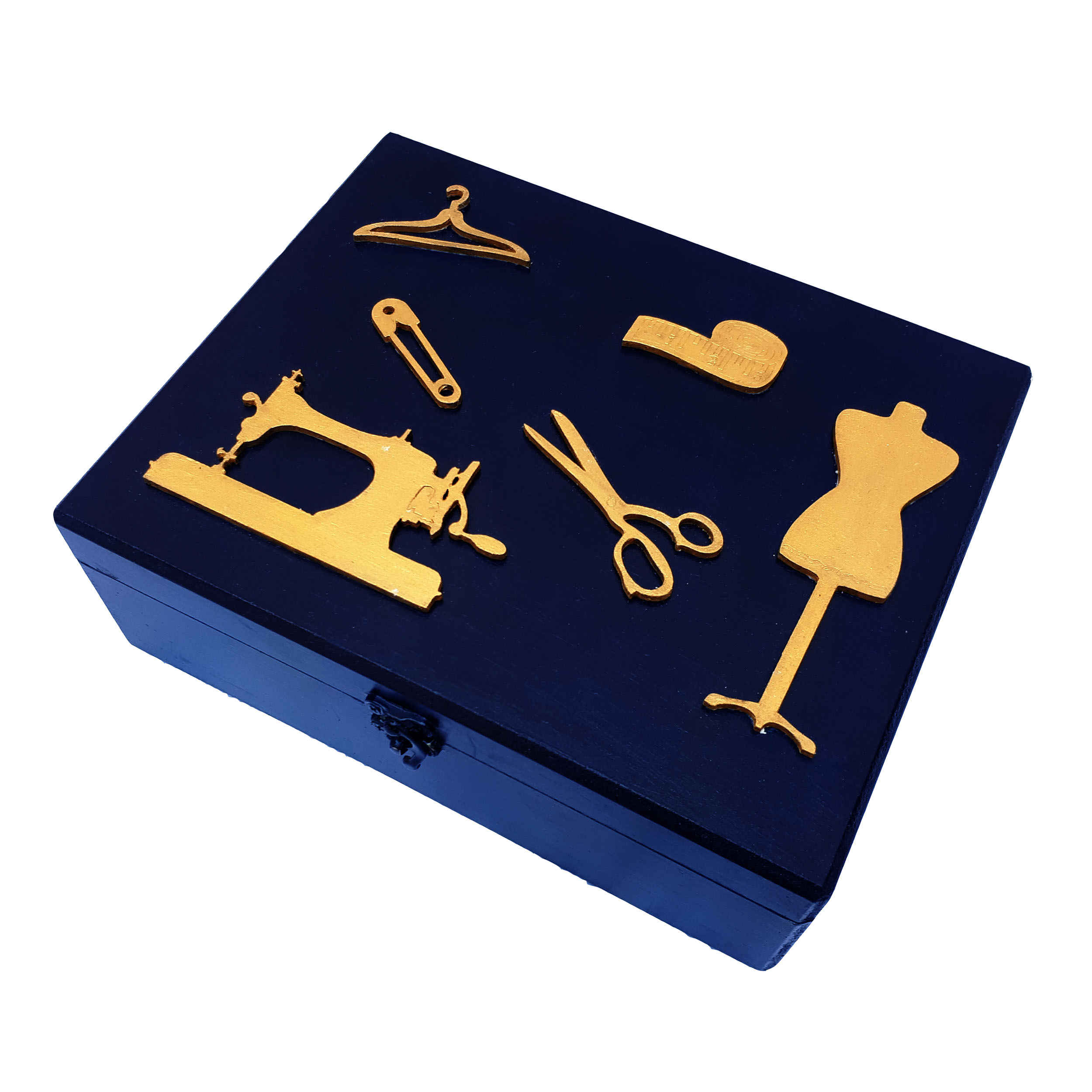Wooden Sewing Supplies Box in Navy Blue – Perfect for Crafting, Repairing & Tailoring at Home