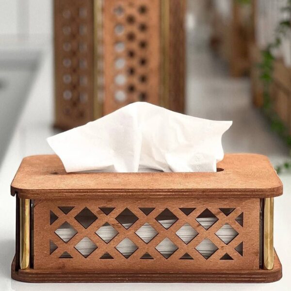 Wooden Tissue Box Cover – Intricate Geometric Carvings for Modern Style