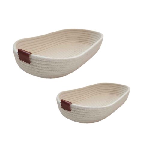 Woven Basket – Embroidered Braid – Oval Design for Bread and Vegetables (2 Pieces)