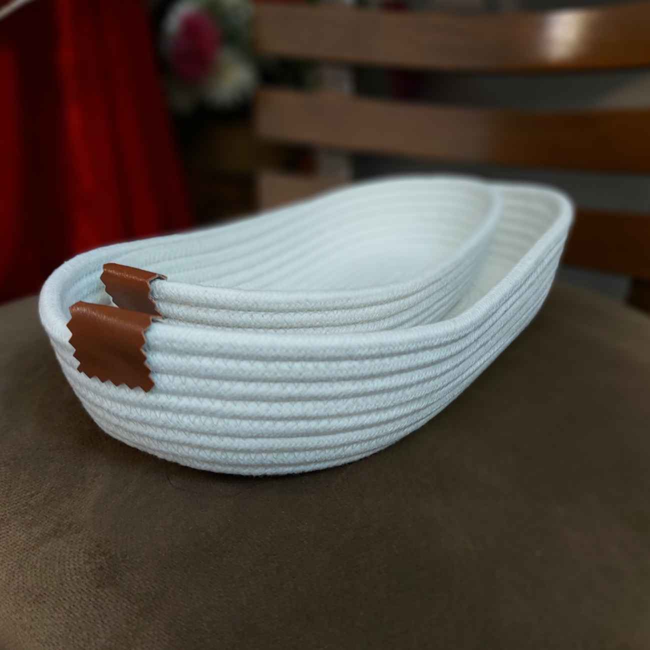 Woven Basket – Embroidered Braid – Oval Design for Bread and Vegetables (2 Pieces)