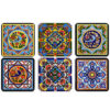 Artistic Coaster Set - Tile Model with Bird & Flower Design Pack of 6
