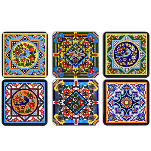 Artistic Coaster Set – Tile Model with Bird & Flower Design Pack of 6
